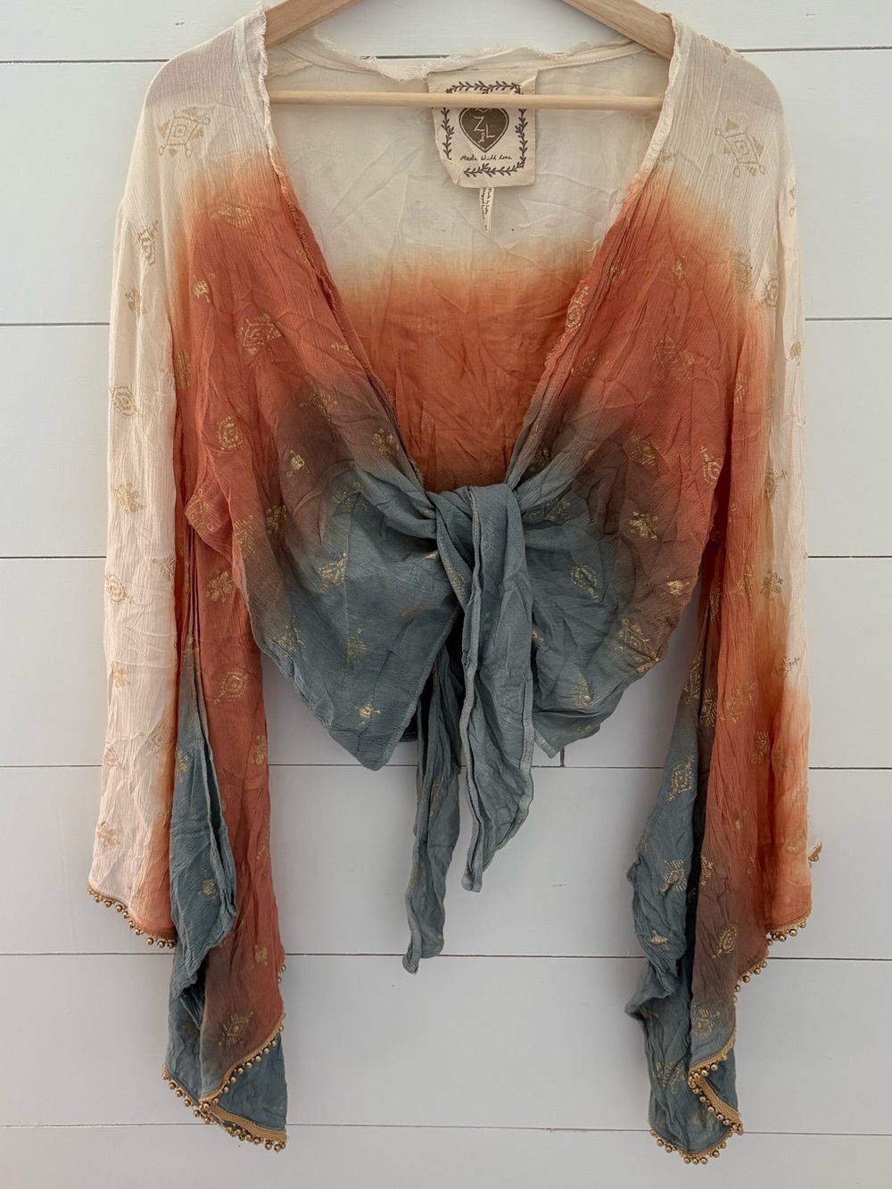 Z&L Europe Boho Ombré Tie-Front Crop Top